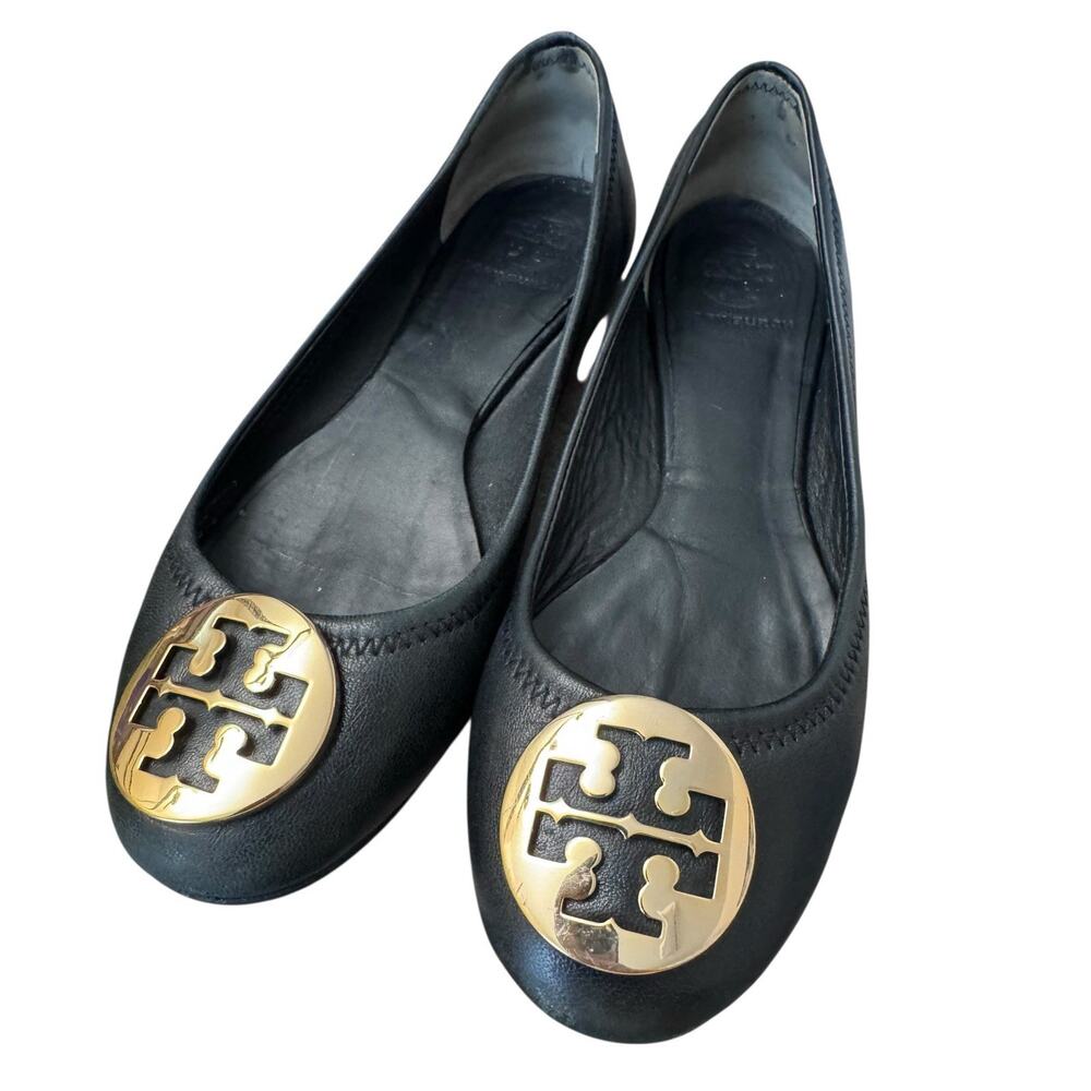 Tory Burch Claire Ballet Flats Black Leather Size 7.5